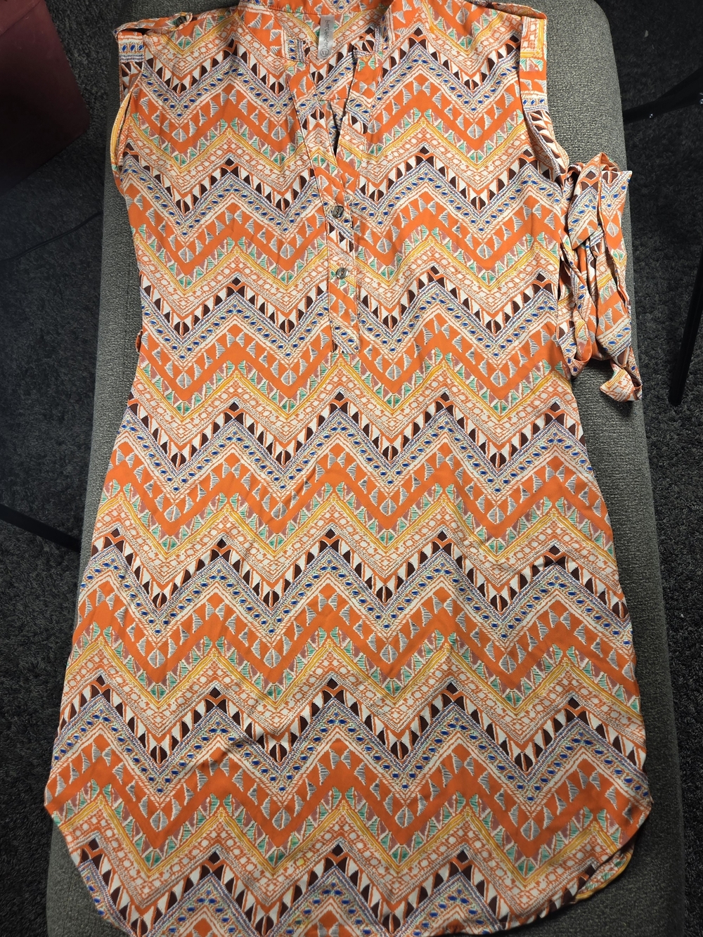 Sleeveless Chevron Print Dress in Vibrant Orange Boho Womens Dress